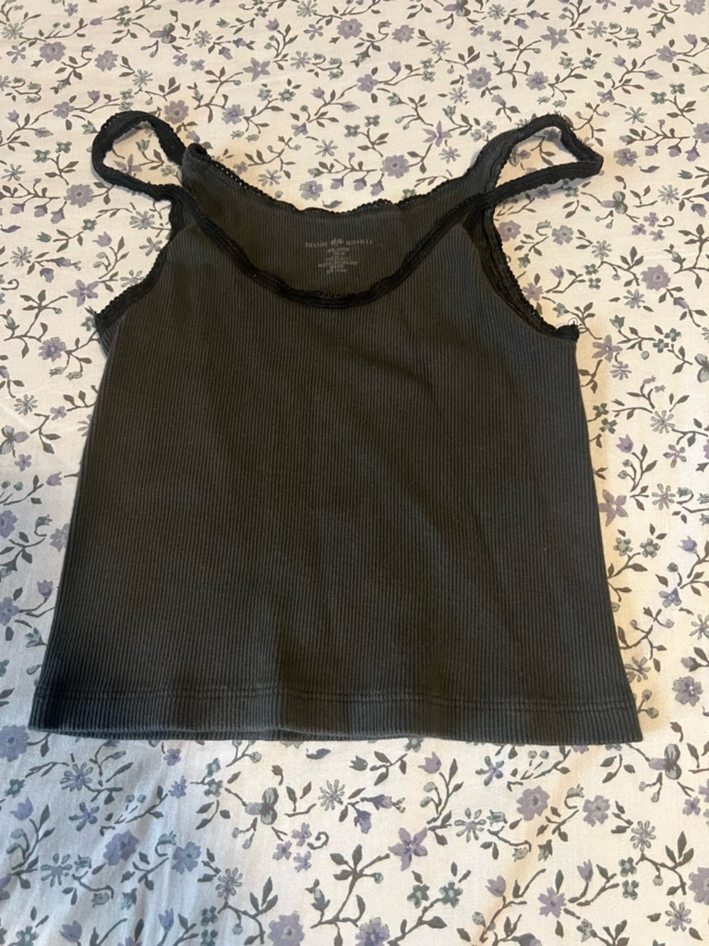Brandy Melville Black Ribbed Lace-Edge Tank Top